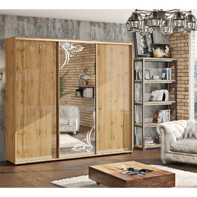 Sliding wardrobe 2.5 m "chipboard" painted high gloss three-door with a mirror